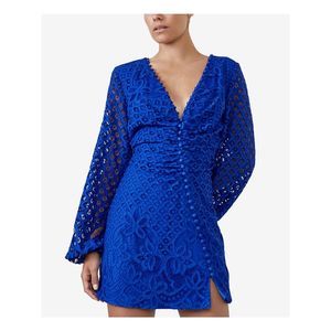 BARDOT Womens Blue Button-Balloon Sleeve Micro Mini Cocktail Sheath Dres…